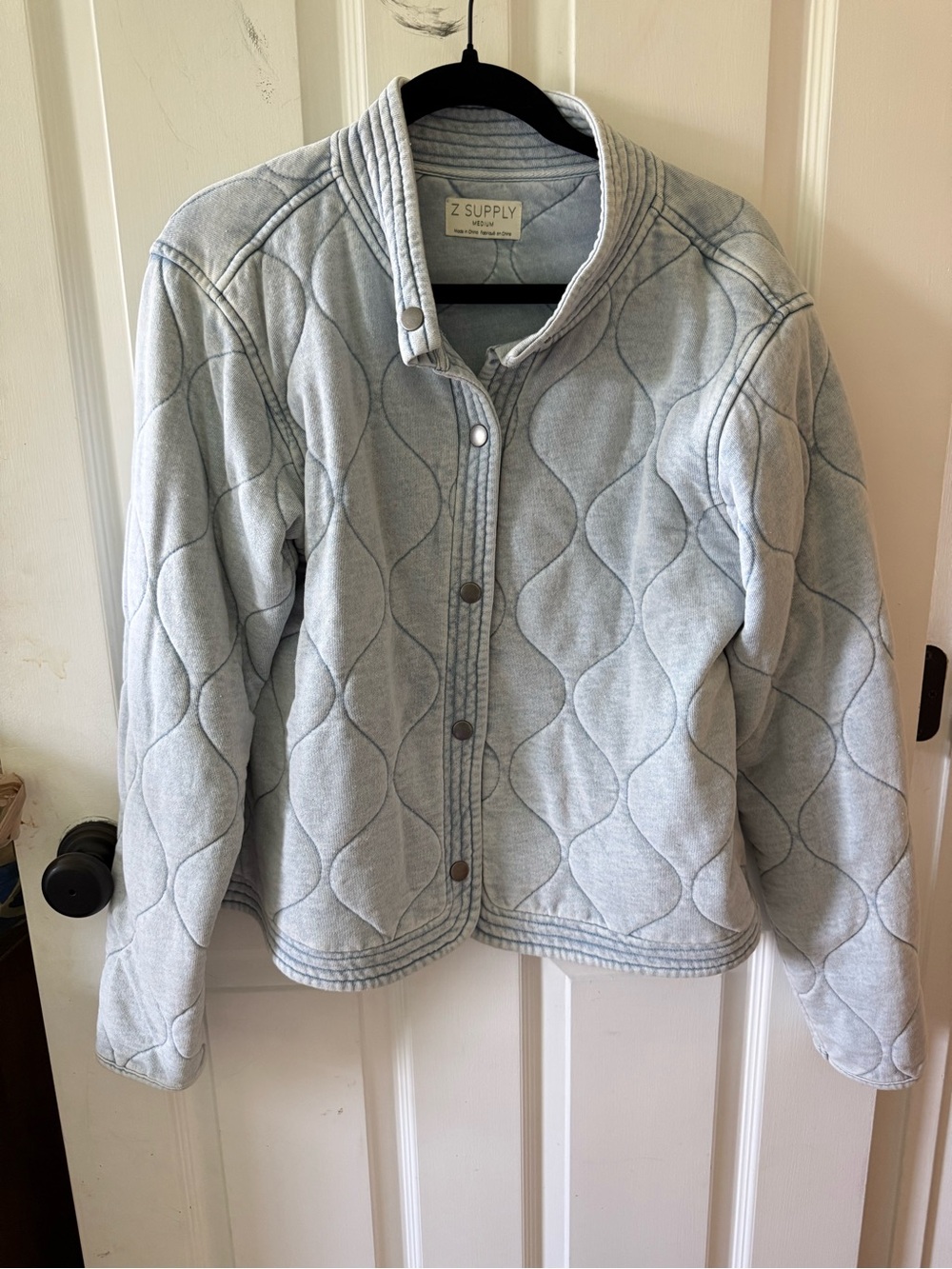 Z Supply Light Blue Quilted Bomber Jacket - Picture 2 of 7